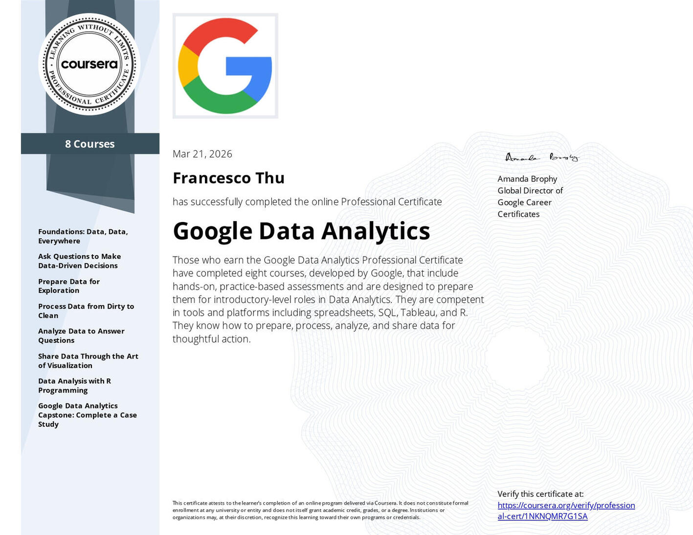 Google Data Analytic Professional Certificate