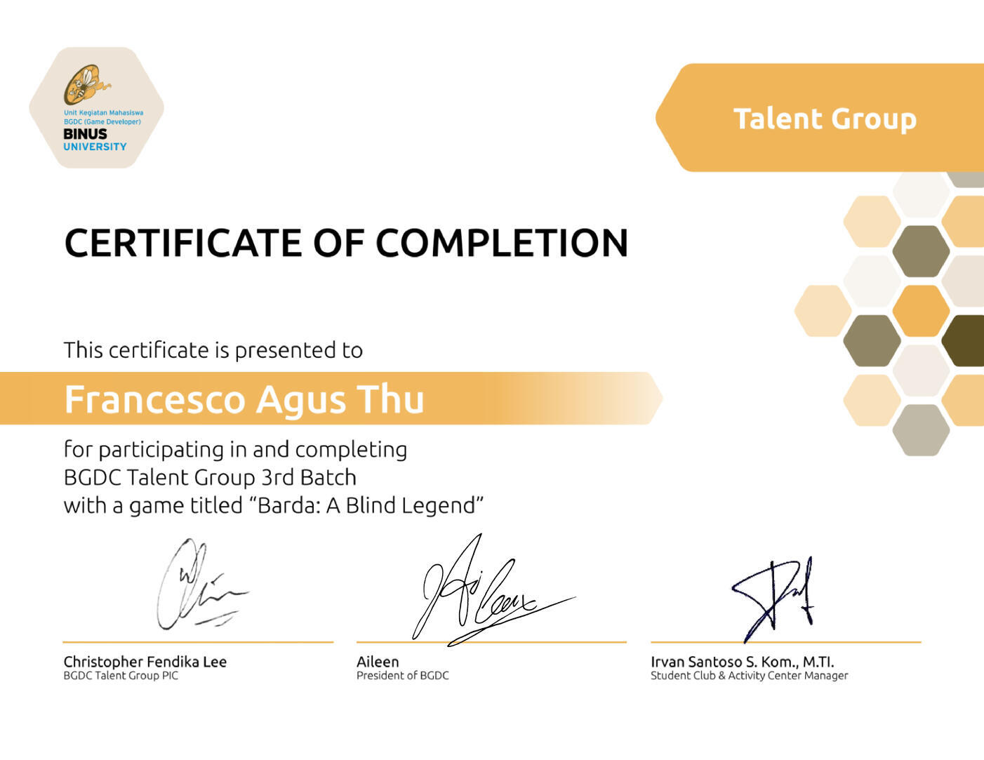 BGDC Talent Group Batch 3 Completion